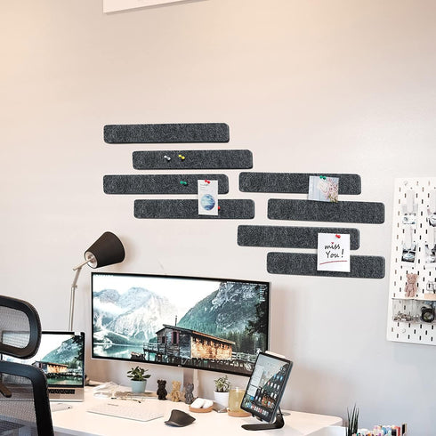 Felt Pin Board Bar 15"x2", Pack of 8 Bulletin Board Strips with 40 Push Pins for Home Office Memos Notice Boards