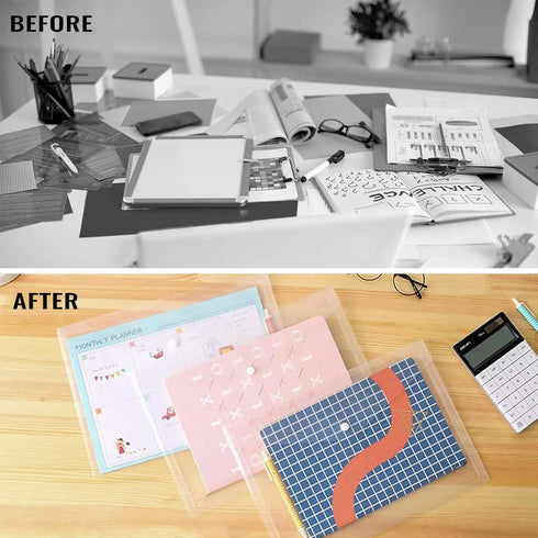 EOOUT 50pcs Clear Plastic Envelopes with Button Snap Closure, Waterproof Poly Folder for A4 Letter Size Documents