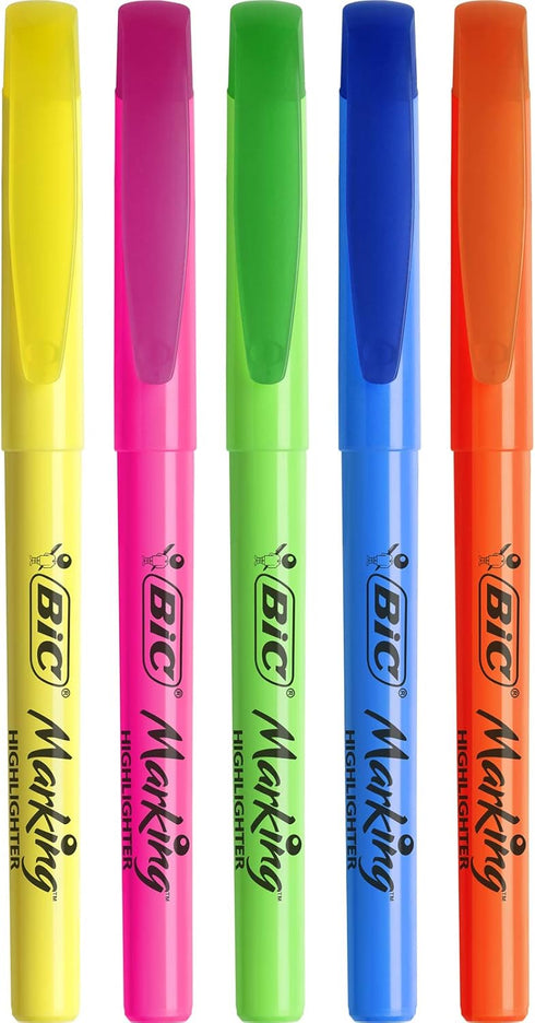 Bic Highlighter Pen Set, Ideal for Home, Office, and School, Assorted Colours, Pack of 5
