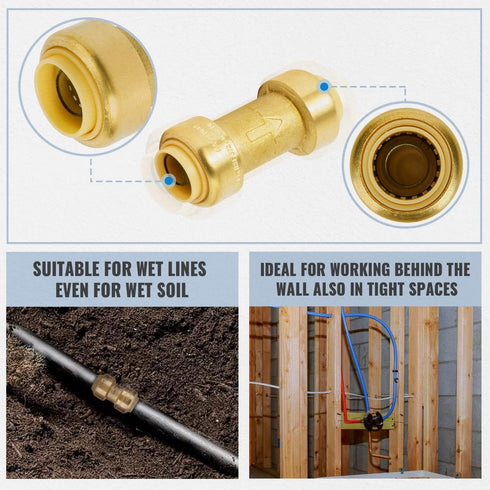 SUNGATOR 3/4 Inch Check Valve, No Lead Brass Push-to-Connect Plumbing Fittings for Pex Pipe, Copper, CPVC, PE-RT, Pack