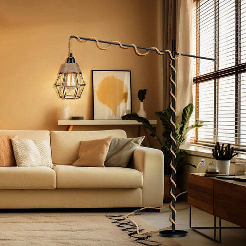 SoodMi Plug in Pendant Light, Industrial Hanging Light with Plug in Cord, Hemp Rope On/Off Switch Farmhouse Pendant