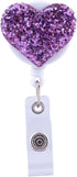 Soleebee 28'' Retractable Badge Reel - Glitter Love Heart Nurse ID/Name Badge Holder with Belt Clip (Purple)