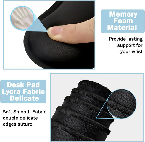 Large Mouse Pad and Keyboard Wrist Rest, 4-in-1 Gaming Desk Pad with Wrist Support, Black Desk Mat for Home Office Study