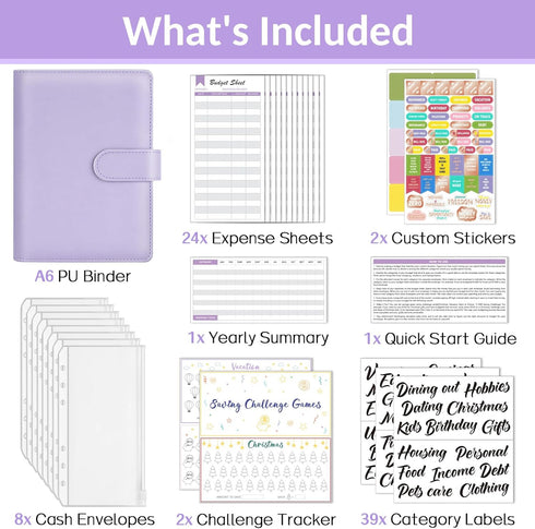 Sooez Budget Binder with Money Saving Challenge, Money Saving Binder with Cash Envelopes, Expense Sheets, Challenge Tracker & Category Labels, Envelope Savings Challenges Book for Home Office School by Sooez
