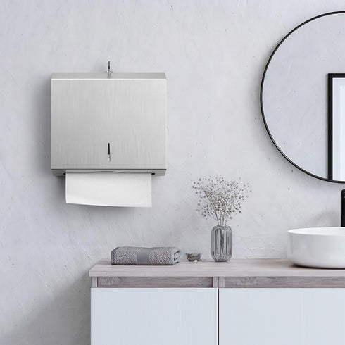 -Commercial Paper Towel Dispenser Wall Mount C Fold/Multi-fold/Tri-fold,Stainless Steel Bathroom Hand Towel Dispenser