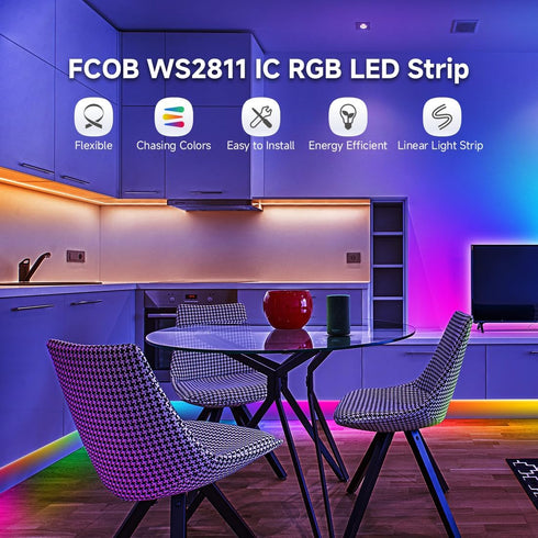 WS2811 864LED/m DC24V 9.8FT 24IC/m 12mm BTF-LIGHTING FCOB IC RGB COB LED Strip Flexible High Density Color Chasing