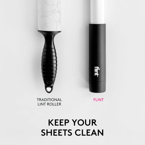 Flint Classic Black Retractable Mini Lint Roller - 30 Extra Sticky Sheets, Portable Pet Hair Remover, Travel Lint