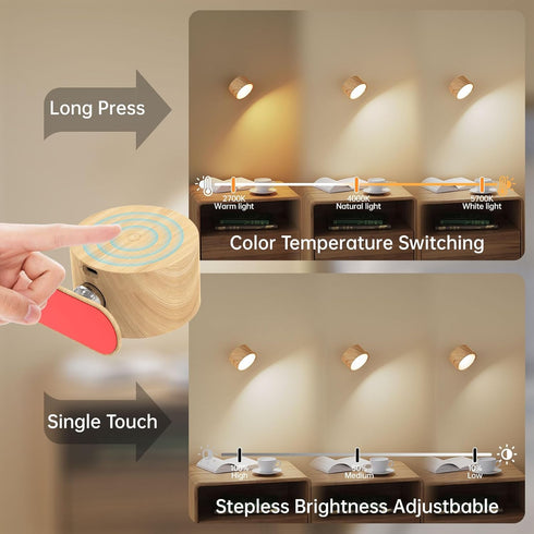 Set 2, 3 Dimmable 360 AKSDA Battery Operated Wall Sconces of Magnetic Cordless LED Wall Lights with Color Temp & Touch