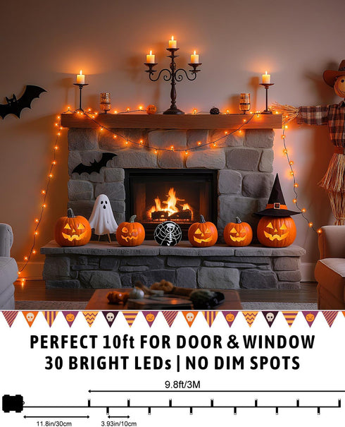 Kelumi 9.8ft 30 Halloween String Lights Battery Operated, Orange Fariy Lights with Timer Waterproof LED Halloween