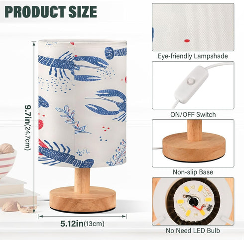 ALAZA Doodle Blue Lobster Bedside Table Lamp with USB Port for Bedroom Nightstand Lamps Night Light Linen Fabric Shade