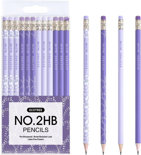 ECOTREE #2 HB Pencils, Pre-sharpened with Eraser, 12 Pack for Kids, School, Office