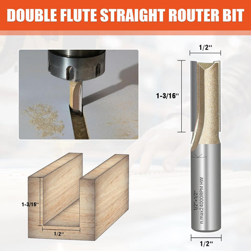 1/2" 1/2" 1-3/16" EASEWORK TOOL Shank Straight Router Bit, Professional-Grade Carbide Tipped, Diameter Depth