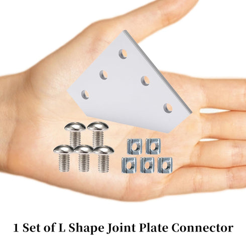 8 Sets 2020 Aluminum Extrusion Connector, Surface L Shape Joint Plate, Silver Accessories for 6mm Slot with T Nuts