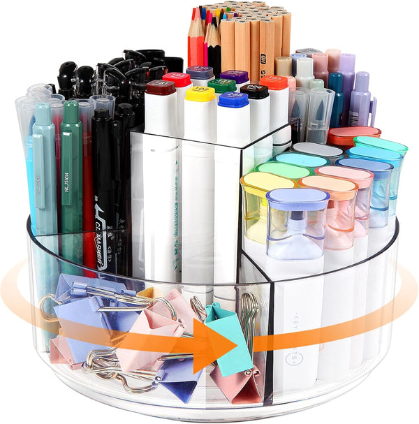 Rotating Pencil Holder for Desk, 5 Slots 360-Degree Spinning Acrylic Organizer for Office, Home, School