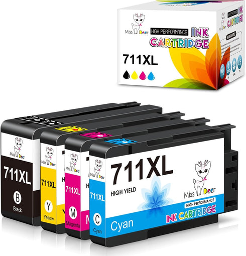 Miss Deer 4 Pack 711XL Ink Cartridges High Yield Compatible Replacement for HP Designjet Printers