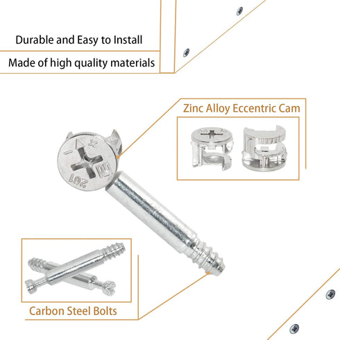 Flyshop 10 Sets Self-Tapping Furniture Cabinet Connector Fittings #261 (15 x 12mm) Cam Lock with M6 Threaded Dowel