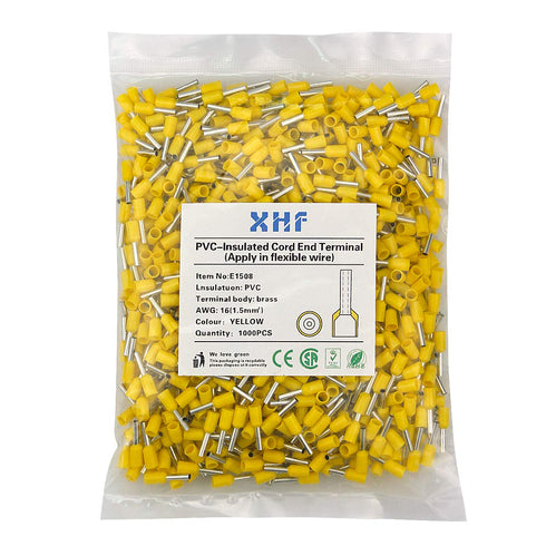 XHF 1000 PCS AWG 16/1.5mm² Wire Ferrules - Insulated Copper Crimp Connectors, Crimp Pin Cord End Terminals Yellow