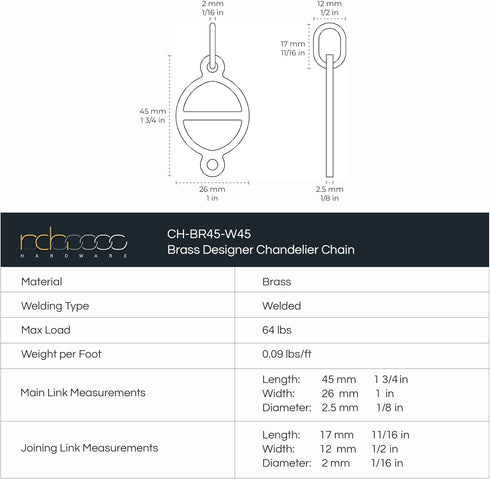 CH-45-BRZ-3 (3 RCH Hardware Brass Chandelier Chain, Bronze Feet)