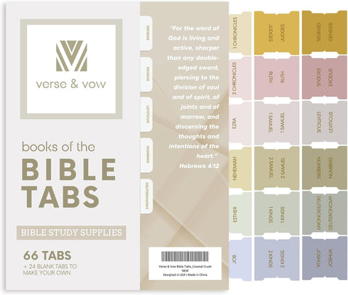Verse & Vow Bible Tabs, Coastal Crush - 66 Tabs + 24 Blanks, Laminated Gold