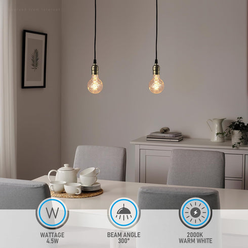 TORCHSTAR G25 LED Globe Light Bulbs, Amber Glass, 4.5W 250LM Dimmable, E26 Base Vintage Edison, 2000K, 3 Pack