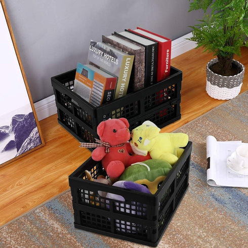 Morcte 3-Pack 15 L Plastic Collapsible Storage Crates, Folding Storage Crate, Black