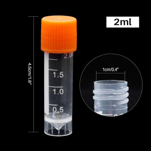 100 Pieces 2ml Plastic Graduated Vial Tube with Screw Caps, Small Test Sample Storage Container for Lab