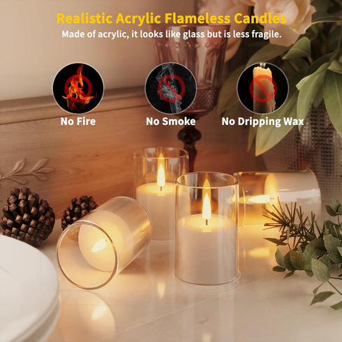 12Pack (2"X3") VIODAIM Flickering Flameless LED Candles with Timer, Battery Powered - Small Pillar & Votive, Clear