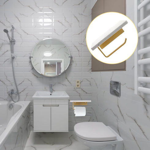 Bathroom Toilet Paper Holder Wall Mounted with Natural Marble Shelf, Wall Tissue Roll Holder for Bathroom and Toilet