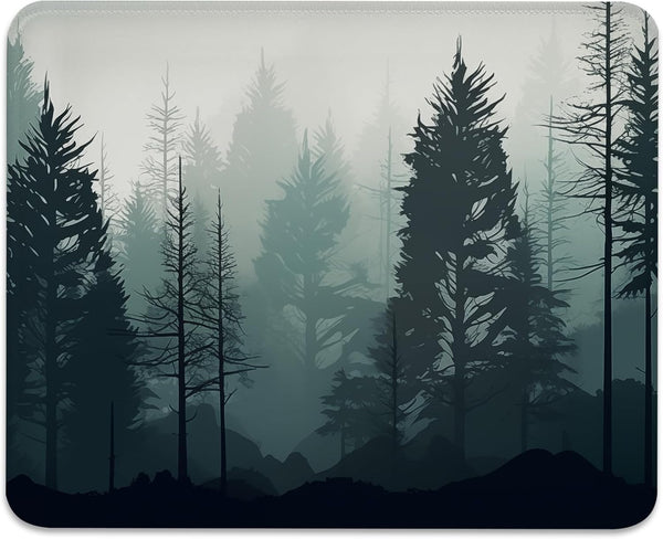Monochromatic Forest Landscape Digital Art Mouse Pad - Serene Pine Tree Design for Computers Laptop