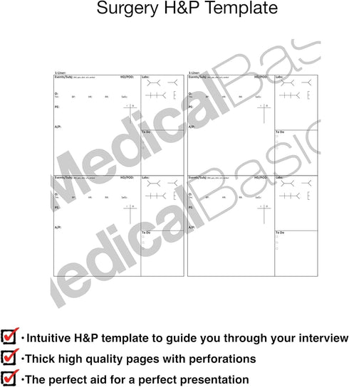 Surgery H&P Notebook with 4 Day SOAP - Medical History and Physical Notebook, 50 Medical Templates with Perforations