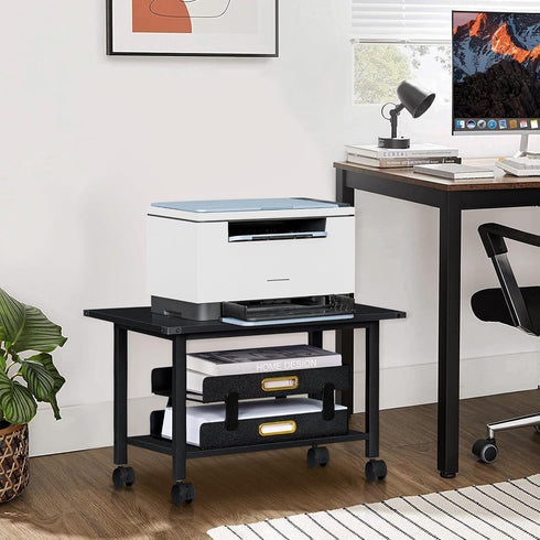 Lerliuo 2-Tier Under Desk Printer Stand, Industrial Mobile Printer Table with Storage Shelf and Steel Frame, Rolling