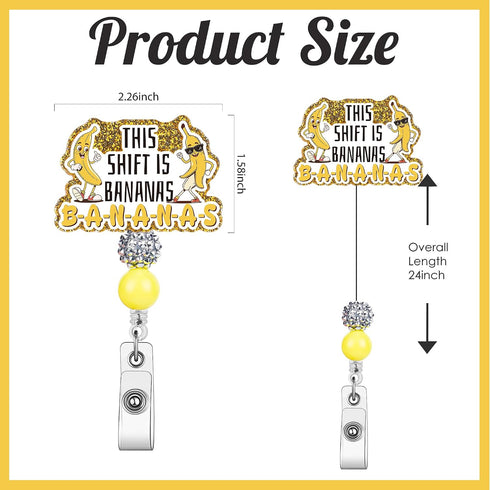 This Shift is Bananas Funny Name Badge Reel for Hospital Nurses, Acrylic Glitter Retractable ID Card Badge Holder