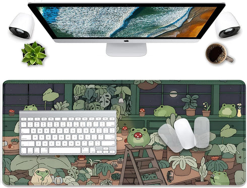 Cute Frog Desk Mat Mouse Pad, Cartoon Frog Desk Pad, Kawaii Green Desk Decor for Office Home Work