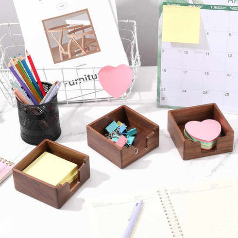 Bamber Cute Sticky Note Holder for Desk, Walnut Wood Notepad Organizer, Pack of 2