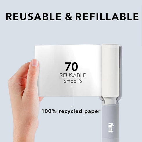 Flint Plus Retractable Lint Remover & Pet Hair Roller for Clothes – Refillable & Reusable with 70 Extra Sticky Sheets