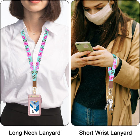 Wisdompro Cute Wrist & Neck Lanyard for Women, Breakaway Lanyards for ID Badges, Car Keys, Wallet - Powder Blue Flower
