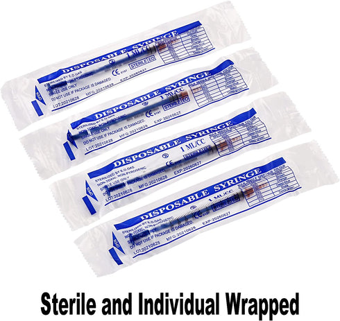 100Pack 1ml Syringes 26 G Disposable Lab Supplies Individually Wrapped