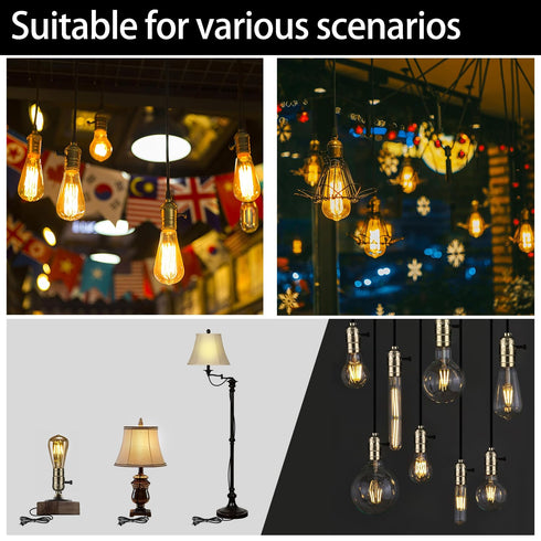 4-Stage E26 Settings, 10ft Lamp Holder Replacement Kit, Threaded Base, Turn Knob for Strong/Medium/Weak/Off Light