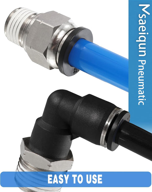57 Pcs Push to Connect Fittings Kit, 1/4 3/8 1/2 Inch OD Air Line Pneumatic Fittings with NPT Thread, Quick Release