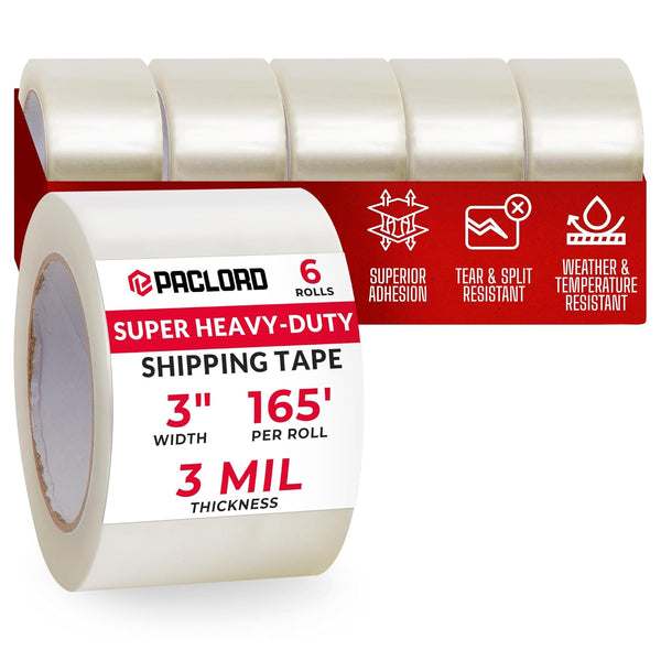 Clear Packing Tape 3" x 55 yards, 3 Mil Thick, Pack of 6 Rolls - Super Heavy-Duty Carton Sealing Tape for Packaging &