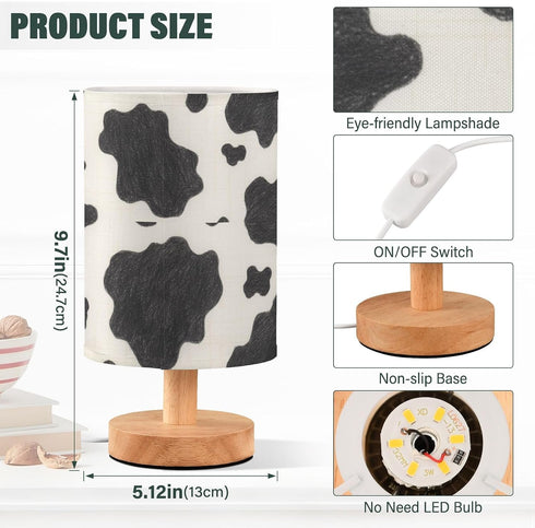 Generic Cow Print Small Desk Lamp for Bedroom Nightstand Bedside Lamps with USB Table Lamp with Fabric Night Light