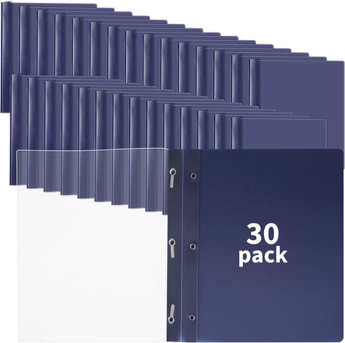 Binditek 30 Pack Clear Front Report Covers with 3 Prongs, Heavy Duty Plastic Report Folder with Navy Back Covers for