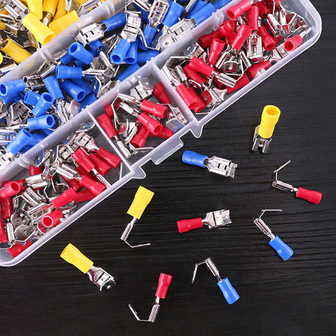 Glarks 140pcs Semi-Insulated Piggy Back Spade Quick Splice Crimp Terminals Connectors Assortment Kit
