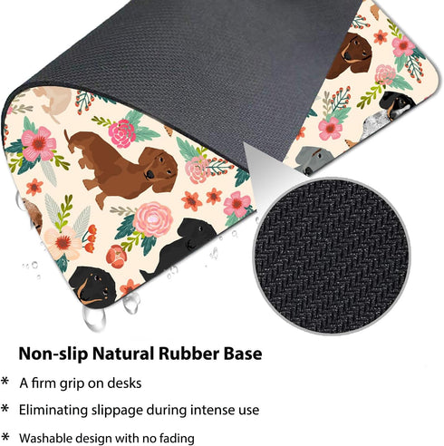 Dachshund Sausage Dogs Puppies Pink Flowers Print Art Gaming Mouse Pad, Cute Colored Floral Design Print Art