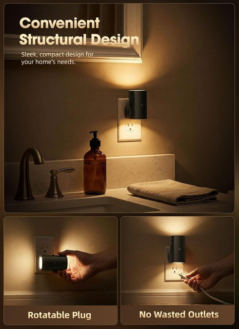 2 Pack 0-100LM Dimming Brightown Night Lights Plug Into Wall, Modern Night Light with Rotating Plug, Dusk to Dawn