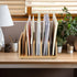 Bamboo Desk Mail Organizer, 5 Compartments File Holders, Countertop Paper Organizer for Home Office School