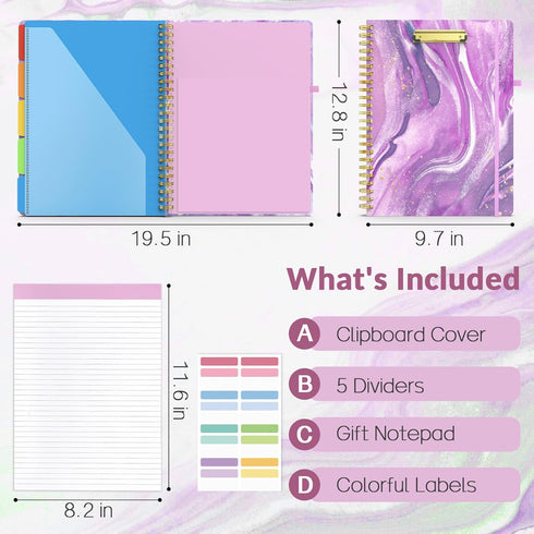 Sooez Clipboard Folio with Refillable Notepad, Clipboard Folder with 10 Storage Pockets for Letter Size, Spiral Clipboard Notebook, Cute Portfolio for School Office Nursing, Purple by Sooez