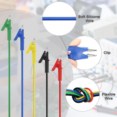Sumnacon 5 Pcs Dual Ended Crocodile Alligator Clips, 15A Test Lead Wire Cable, 5 Colors, 3.3 ft