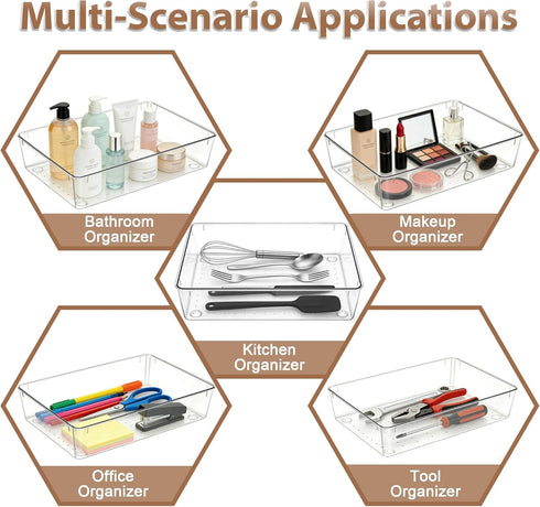 7Pack 6"*9" Desk Drawer Organizers, makeup acrylic drawer organizer trays for vanity, bathroom, office, nightstand