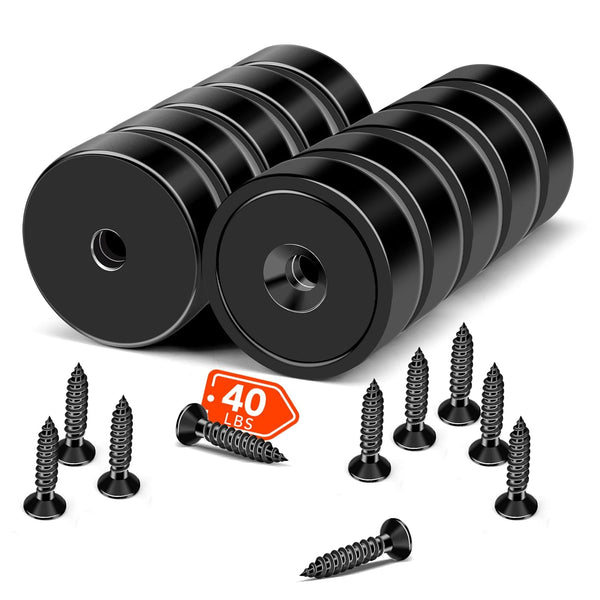 MIKEDE Magnets with Hole, 40LB Strong Rare Earth Neodymium Cup Magnets with Countersunk Hole and Steel Screws (10 Pack)
